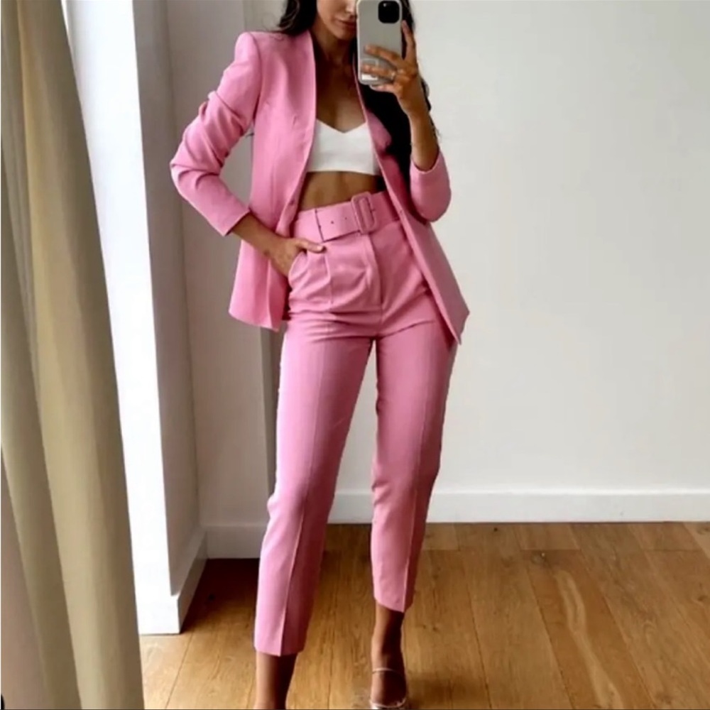 - Zara pink belted classic Pant Suit - Picture 10 of 13